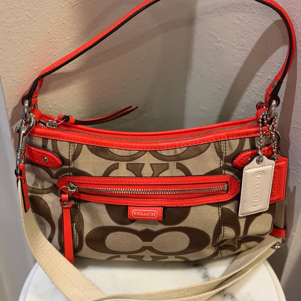 Coach Daisy Signature Canvas Shoulder Bag - Orange and Brown